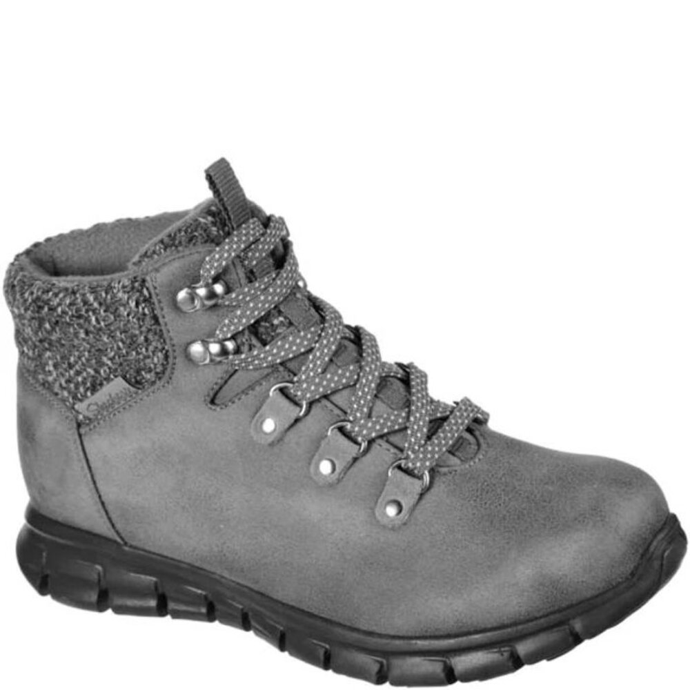 Skechers Women's Gray Synergy 167200 Leather‎ Lace Up Winter Boot Size 7